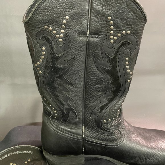 Harley Davidson Mens Western Cowboy Embroidered - Stud Leather Boots sz 10 91526 - Picture 6 of 14